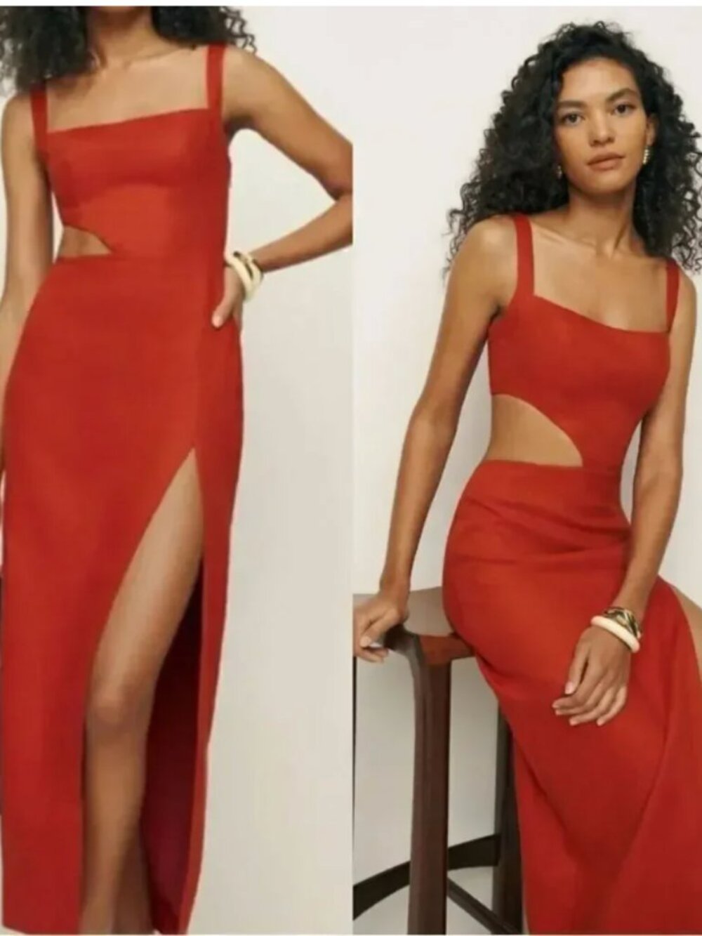 Reformation Red Asymmetrical Cutout Maxi Dress - Worn Once